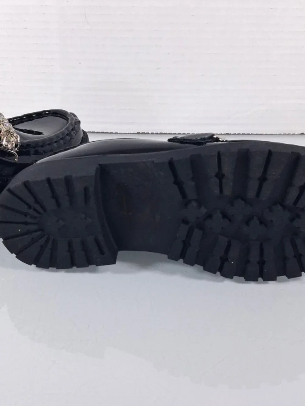 Steve Madden Girls Size 1 Black Taylar Loafers Slip On Shoes Rhinestone Accent